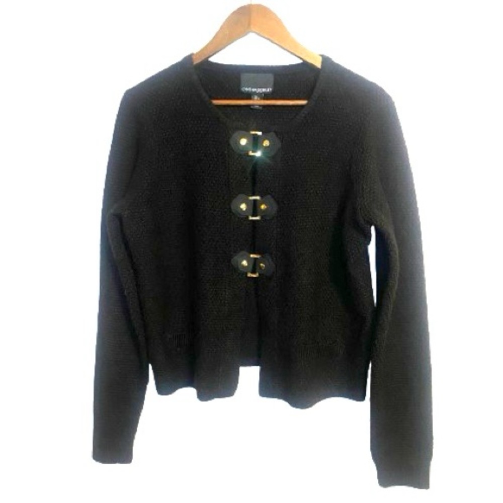 Cynthia Rowley Preppy Black Cardigan Sweater Decorative Buckle Snap Closures